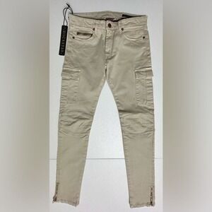 Rockstar Cargo Pants Skinny Moto Style Zipper Ankle Beige Urban Streetwear Sz 26